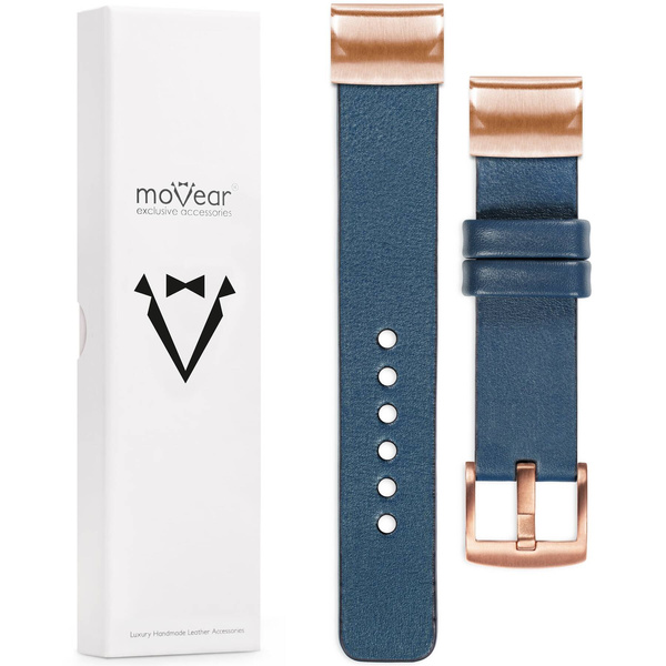 moVear Prestige S1 Leather strap for Garmin QuickFit 20mm (Fenix / Instinct - 43/42/40mm) Blue Jeans [sizes XS-XXL and buckle to choose from]