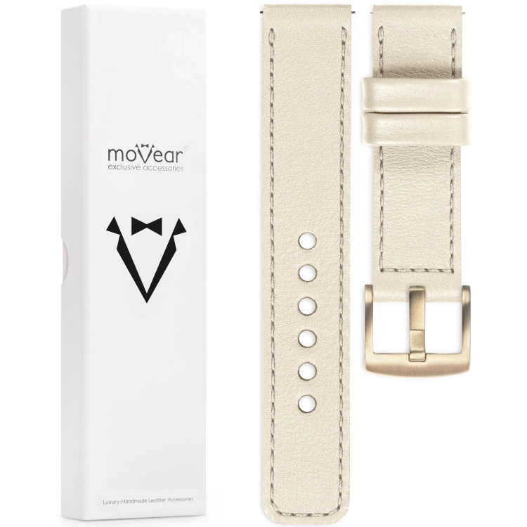 moVear Prestige C1 18mm Nude Lederarmband für Garmin Vivoactive 4S, Venu 3S/2S, Vívomove 3S | Nude Nähte [Größen XS-XXL und Schnalle zur Auswahl]
