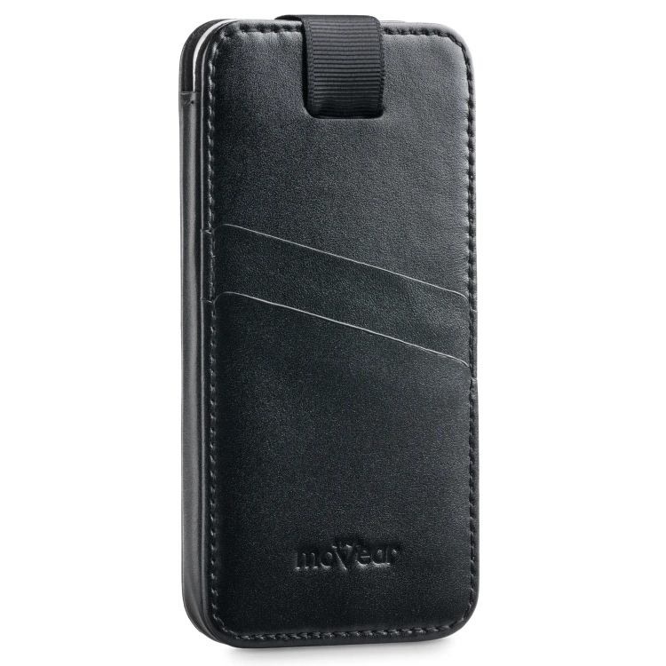 moVear pocketCase C+ Slide in leather Bag Pouch for Smartfon rozmiar S (ok 141 x 68 x 8mm) | Smooth leather (Black)