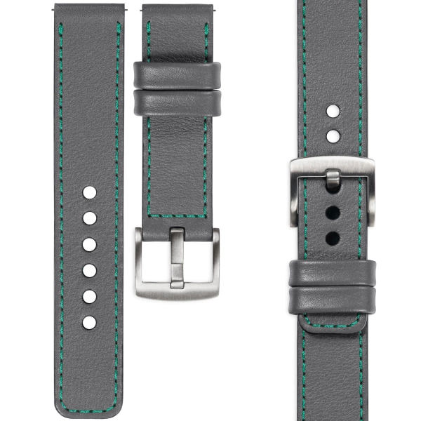 moVear Prestige C1 24mm leather watch strap | Gray, Gray stitching [sizes XS-XXL and buckle to choose from]