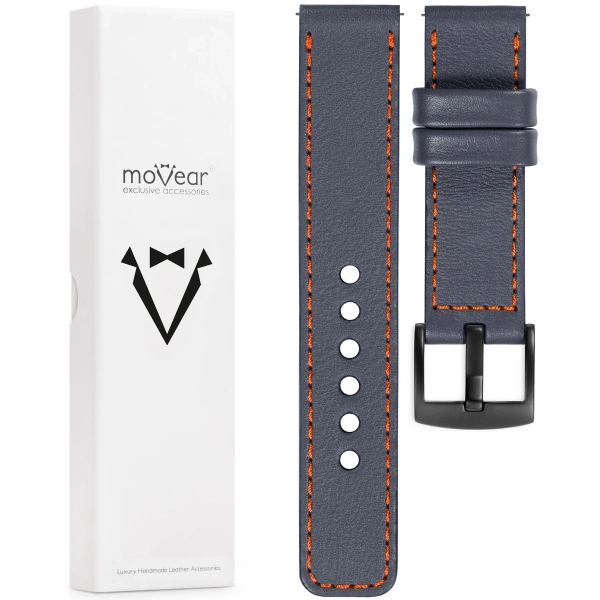 moVear Prestige C1 20mm Uhrenarmband aus Leder | Stahlgrau, Stahlgrau Nähte [Größen XS-XXL und Schnalle zur Auswahl]