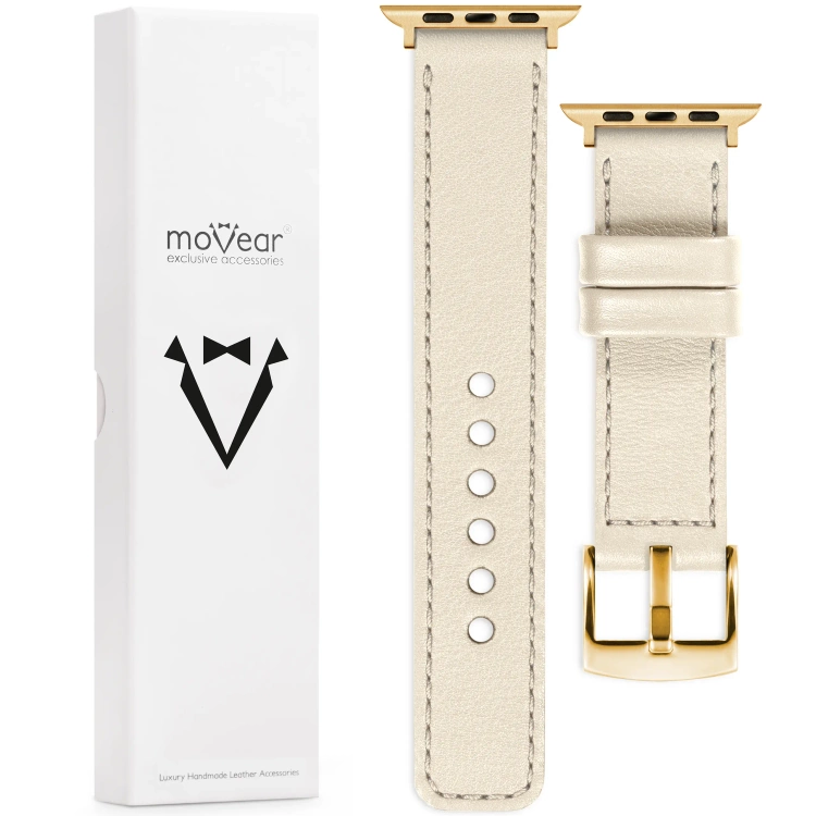 moVear Prestige C1 20mm Nude Lederarmband für Apple Watch 10 / 9 / 8 / 7 / 6 / 5 / 4 / SE (46/45/44mm) & Ultra (49mm) | Nude Nähte [Größen XS-XXL und Schnalle zur Auswahl]