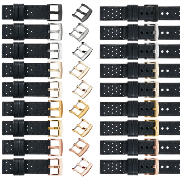 moVear Prestige R2 20mm Schwarz Lederarmband für Garmin Vivoactive 5/3, Vivomove 3, Venu 2 | Schwarz Nähte [Größen XS-XXL und Schnalle zur Auswahl]
