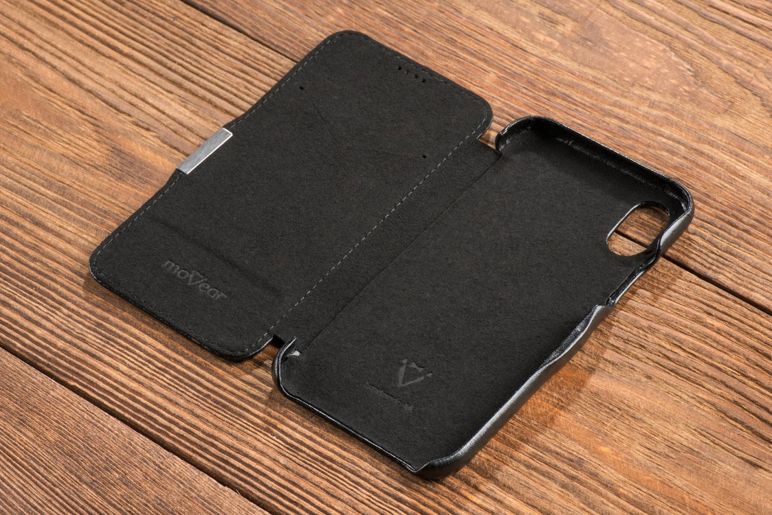 moVear flipSide C Leather case for Apple iPhone Xs / X (5.8") | Smooth leather (Black)