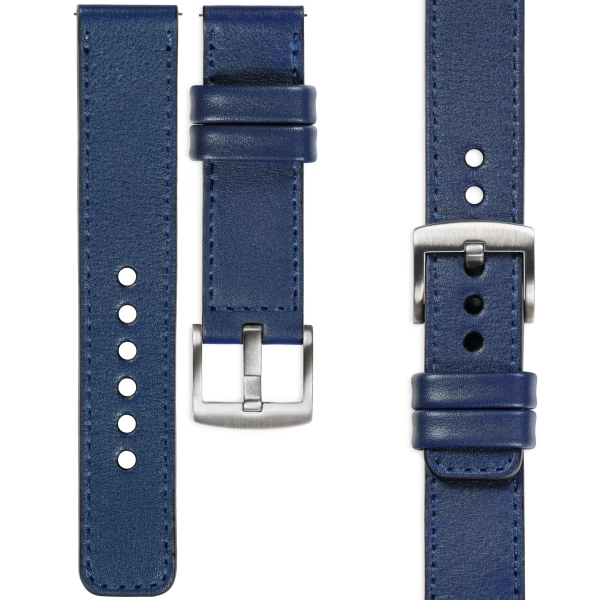 moVear Prestige C1 18mm Uhrenarmband aus Leder | Navy blau, Navy blau Nähte [Größen XS-XXL und Schnalle zur Auswahl]