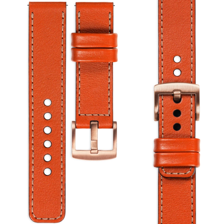 moVear Prestige C1 26mm Uhrenarmband aus Leder | Orange, Orange Nähte [Größen XS-XXL und Schnalle zur Auswahl]