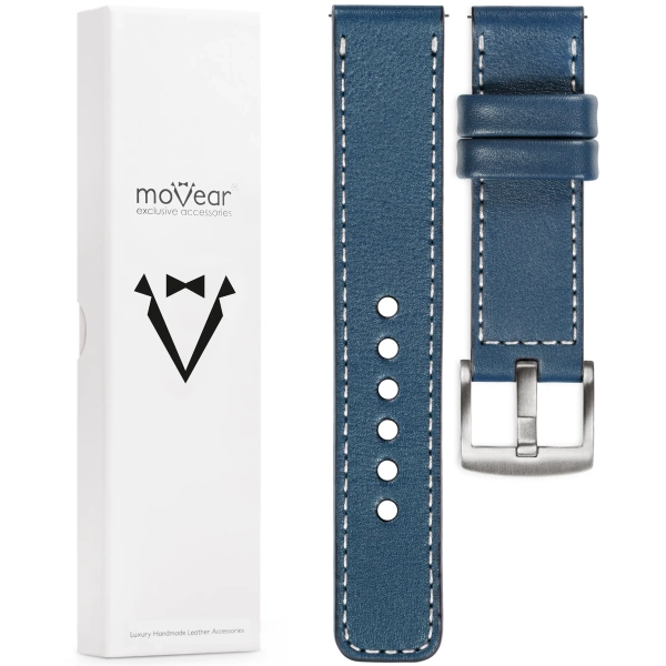 moVear Prestige C1 23mm Uhrenarmband aus Leder | Blaue Jeans, Blaue Jeans Nähte [Größen XS-XXL und Schnalle zur Auswahl]