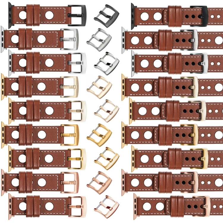 moVear Prestige R1 22mm Brown Leather strap for Apple Watch 10 / 9 / 8 / 7 / 6 / 5 / 4 / SE (46/45/44mm) & Ultra (49mm) | Brown stitching [sizes XS-XXL and buckle to choose from]