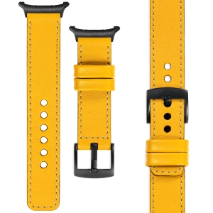 moVear Prestige C1 22mm Gelb Lederarmband für Samsung Galaxy Watch Ultra | Gelb Nähte [Größen XS-XXL und Schnalle zur Auswahl]