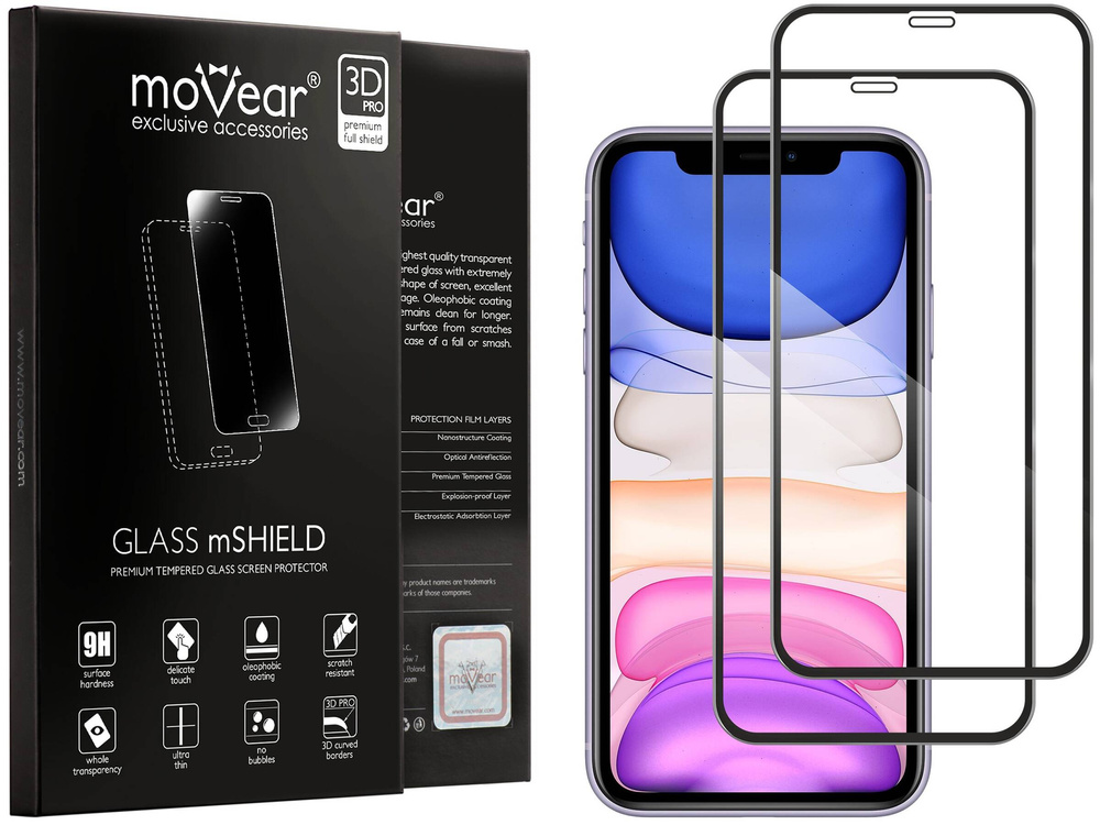 2 Stk. | moVear GLASS mSHIELD 3D PRO für Apple iPhone 11 / Xr (6.1") (Vollbildschutz)