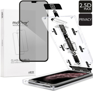 moVear mBOX GLASS mSHIELD 2.5D MAX privacy for Apple iPhone 11 Pro Max / Xs Max (6.5") (Anti spy, with Applicator)