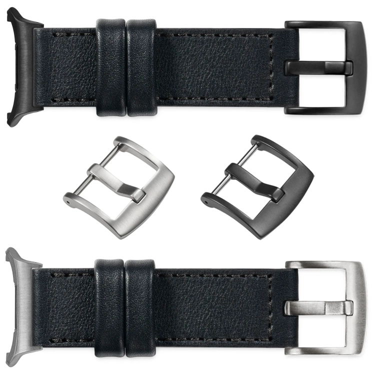 moVear Prestige C1 24mm Black Leather strap for Samsung Galaxy Watch Ultra | Black stitching [sizes XS-XXL and buckle to choose from]