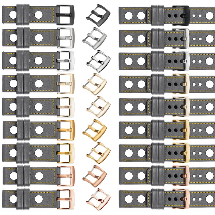 moVear Prestige R1 22mm leather watch strap | Gray, Gray stitching [sizes XS-XXL and buckle to choose from]