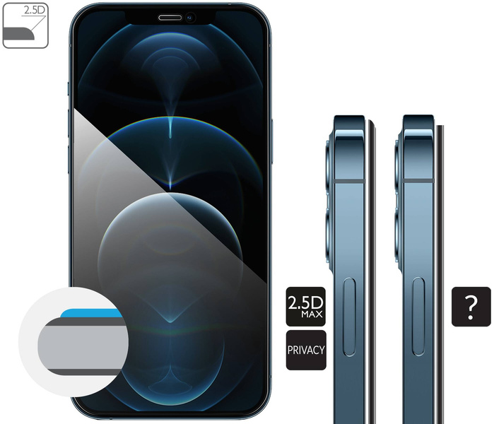 moVear GLASS mSHIELD 2.5D MAX privacy für Apple iPhone 12 Pro Max (6.7") | (Privatisierung, Handyhülle freundlich)