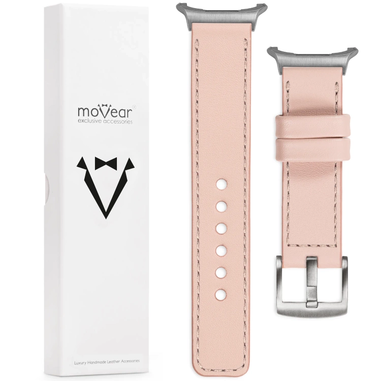 moVear Prestige C1 22mm Fleisch rosa Lederarmband für Samsung Galaxy Watch Ultra | Fleisch rosa Nähte [Größen XS-XXL und Schnalle zur Auswahl]