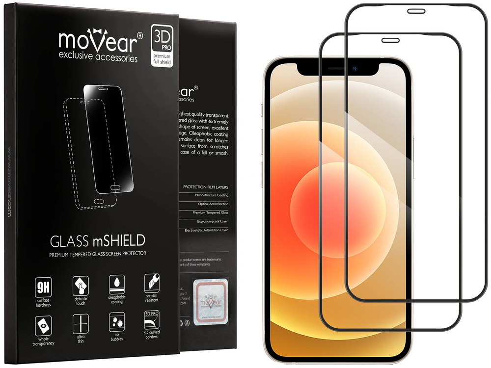 2 pcs. | moVear GLASS mSHIELD 3D PRO-E for Apple iPhone 12 Mini (5.4") (case friendly)
