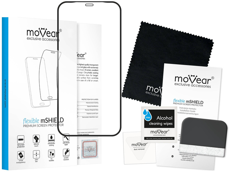 moVear flexible mSHIELD 2D for Apple iPhone 12 Pro / 12 (6.1"). Armored hybrid glass.