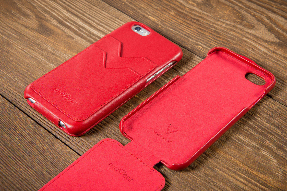 moVear flipDown C+ Leather Case for Apple iPhone 6 / 6s | Smooth, Red