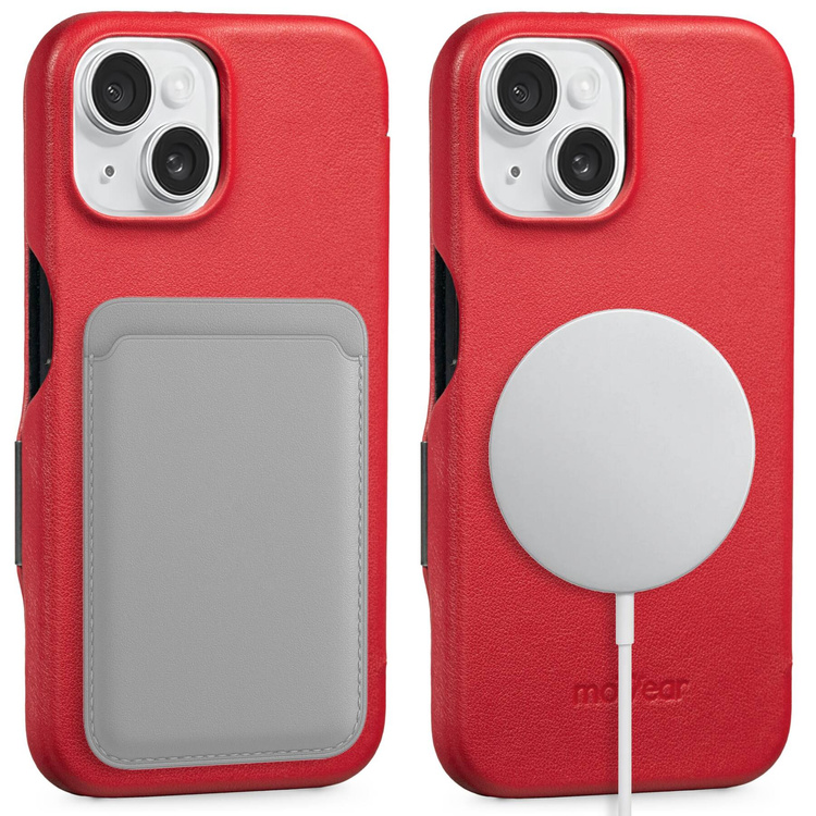 moVear flipSide 4C Leather case for Apple iPhone 15 (6,1") | Smooth leather (Red)