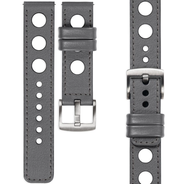 moVear Prestige R1 20mm leather watch strap | Gray, Gray stitching [sizes XS-XXL and buckle to choose from]