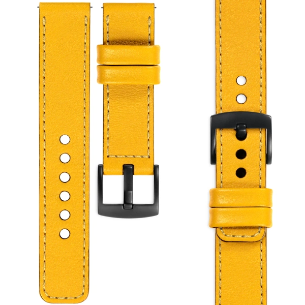 moVear Prestige C1 22mm Uhrenarmband aus Leder | Gelb, Gelb Nähte [Größen XS-XXL und Schnalle zur Auswahl]