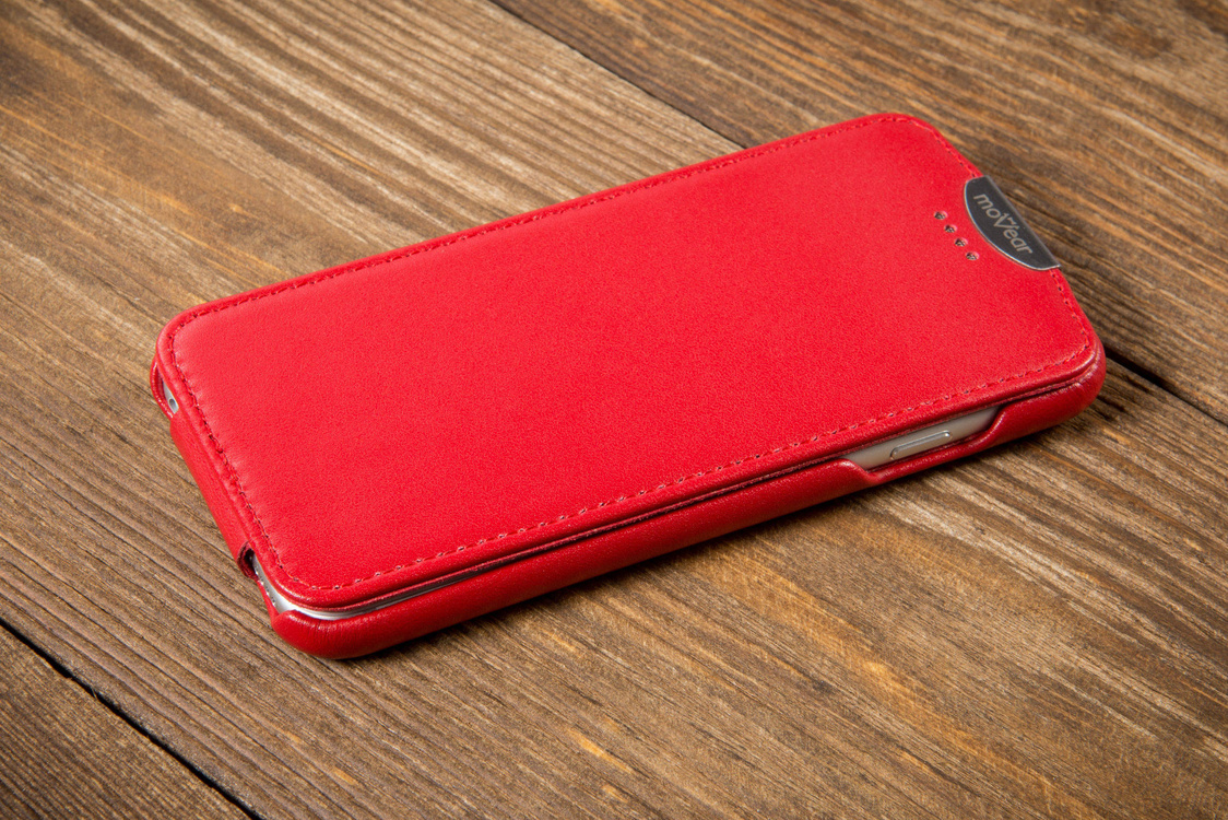 moVear flipDown C+ Leder-Hülle für Apple iPhone 6 / 6s | Glatte Ledercase, Rot