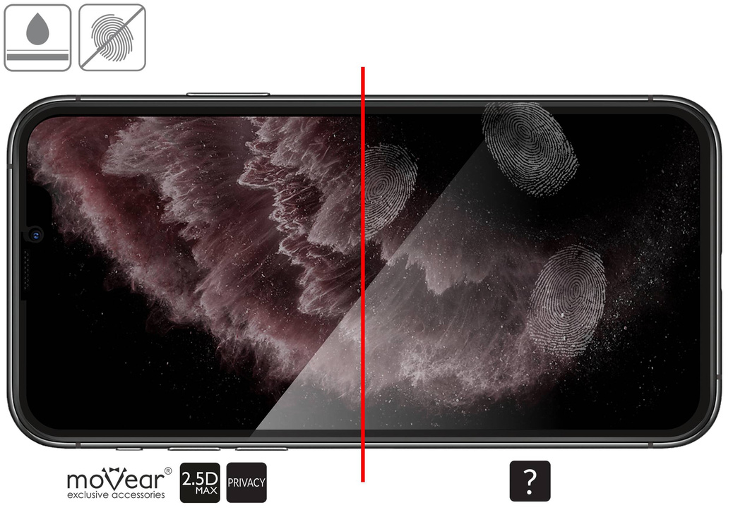 moVear mBOX GLASS mSHIELD 2.5D MAX privacy for Apple iPhone 11 Pro Max / Xs Max (6.5") (Anti spy, with Applicator)