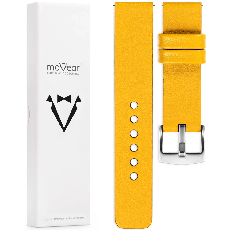 moVear Prestige S1 26mm Leather strap for watch | Yellow [buckle to choose from]