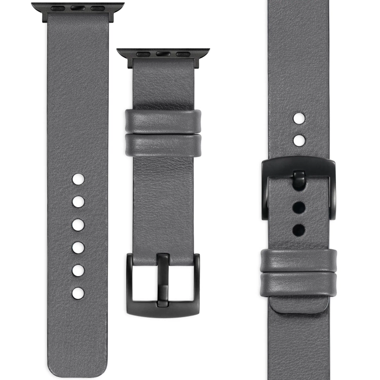 moVear Prestige S1 22mm Lederarmband für Apple Watch 10 / 9 / 8 / 7 / 6 / 5 / 4 / SE (46/45/44mm) & Ultra (49mm) Grau [Adapter und Schnalle zur Auswahl]