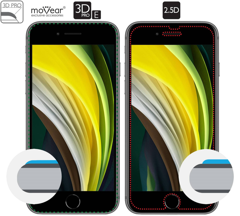 moVear GLASS mSHIELD 3D PRO-E for Apple iPhone SE (2022 / 2020) / 8 / 7 (4.7") (case friendly)
