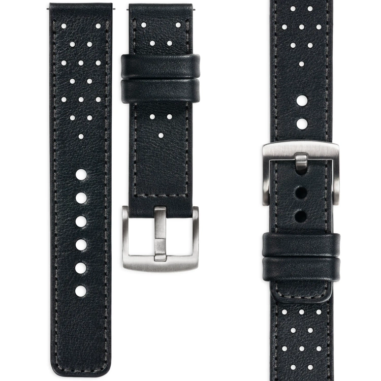 moVear Prestige R2 22mm Black Leather strap for Samsung Galaxy Watch 3 (45mm) / Watch (46mm) / Gear S3 | Black stitching [sizes XS-XXL and buckle to choose from]