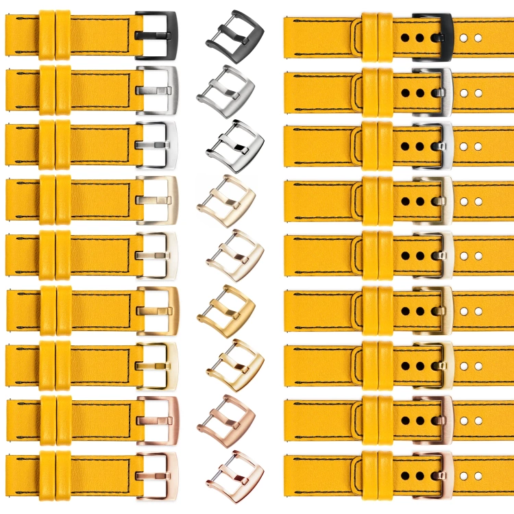 moVear Prestige C1 22mm leather watch strap | Yellow, Yellow stitching [sizes XS-XXL and buckle to choose from]