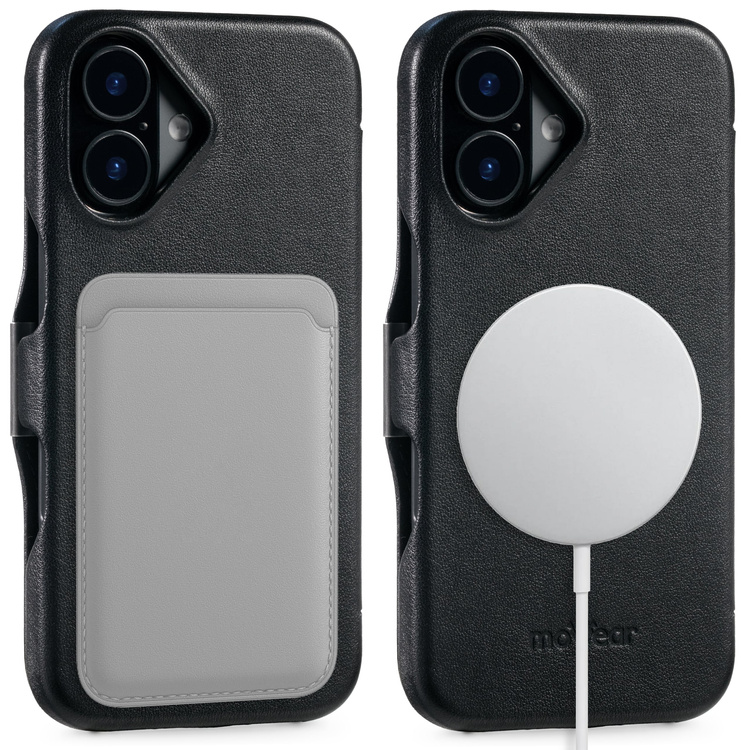 moVear flipSide 4C Leder Handyhülle für Apple iPhone 16 (6.1") | Glattleder (Schwarz)