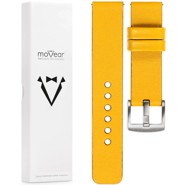 moVear Prestige S1 19mm Uhrenarmband aus Leder | Gelb [Größen XS-XXL und Schnalle zur Auswahl]