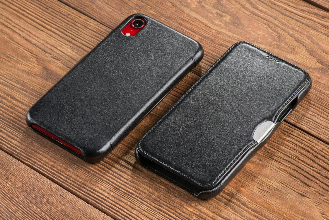 moVear flipSide C Leder Handyhülle für Apple iPhone Xr (6.1") | Glattleder (Schwarz)