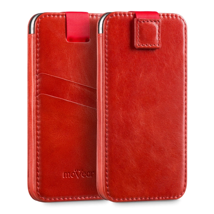 moVear pocketCase C+ Slide in leather Bag Pouch for Apple iPhone Air / 11 Pro MAX / Xs MAX / 11 / XR / 8/7/6 Plus | Vintage leather (Red)