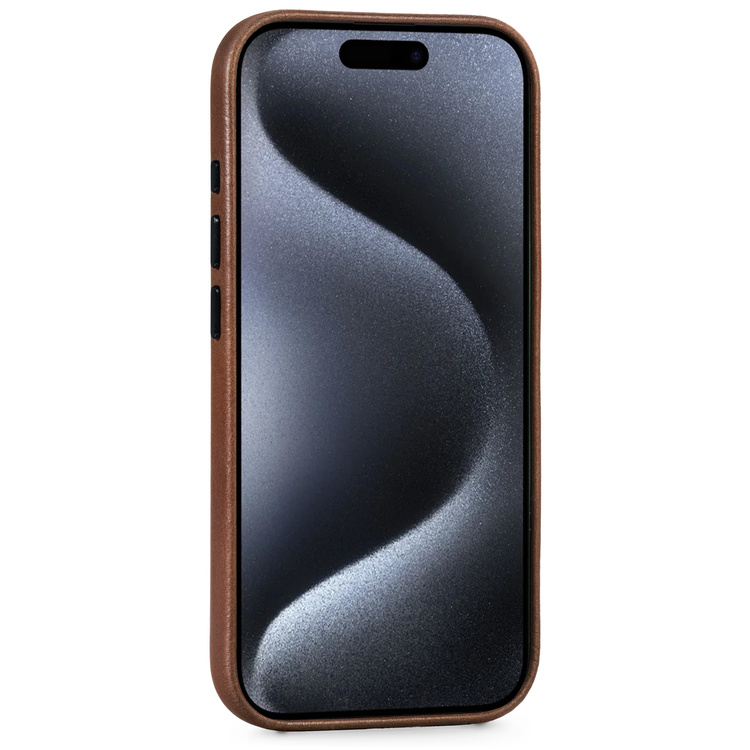 moVear [PRODUCT_MODEL] Lederrückseite für Apple iPhone 15 Pro (6.1") | MagSafe kompatibel, Naturgeöltes Leder (Dunkelbraun)
