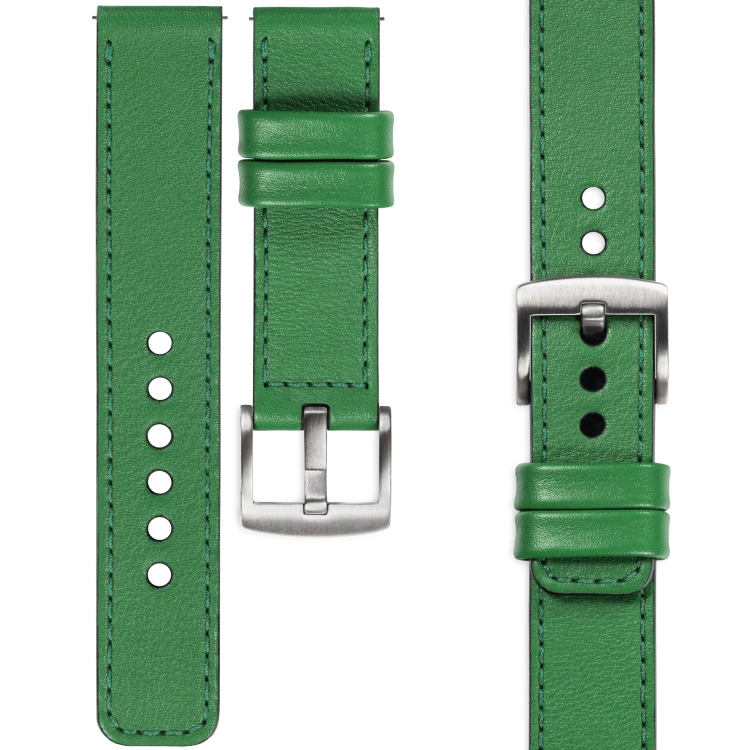 moVear Prestige C1 19mm leather watch strap | Green, Green stitching [sizes XS-XXL and buckle to choose from]
