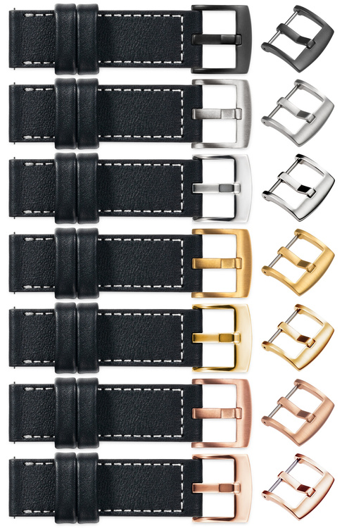 moVear Prestige CW1 23mm Breites Lederarmband mit Polster | Schwarz, Schwarz Nähte [Größen XS-XXL und Schnalle zur Auswahl]
