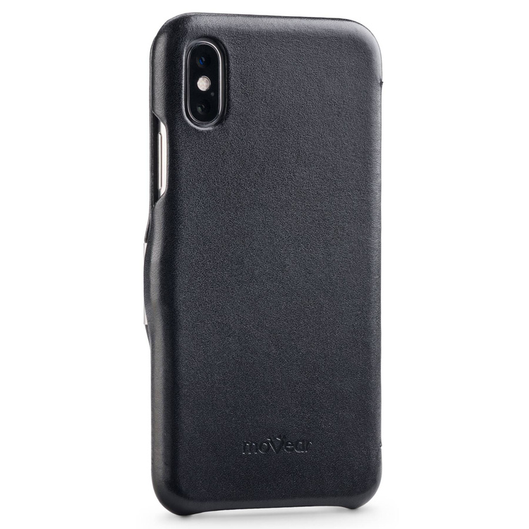 moVear flipSide C Leder Handyhülle für Apple iPhone Xs / X (5.8") | Glattleder (Schwarz)