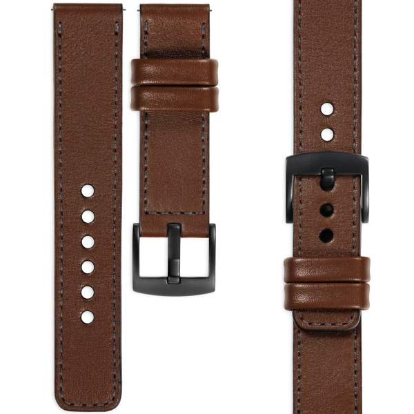 moVear Prestige C1 20mm Uhrenarmband aus Leder | Dunkelbraun, Dunkelbraun Nähte [Größen XS-XXL und Schnalle zur Auswahl]