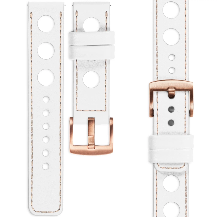 moVear Prestige R1 26mm Uhrenarmband aus Leder | Weiß, Weiß Nähte [Größen XS-XXL und Schnalle zur Auswahl]