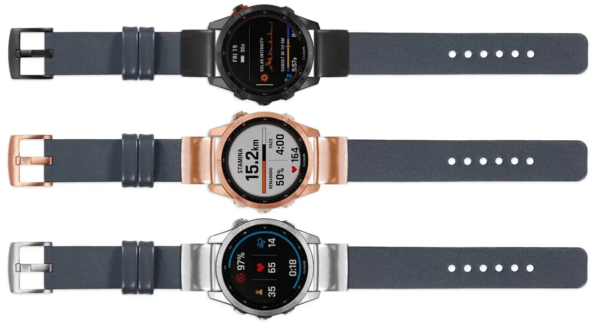 moVear Prestige S1 Lederarmband für Garmin QuickFit 22mm (Fenix / Forerunner / Epix / Instinct / Enduro / Quatix / MARQ - 47/45mm) Stahlgrau [Schließe nach Wahl]