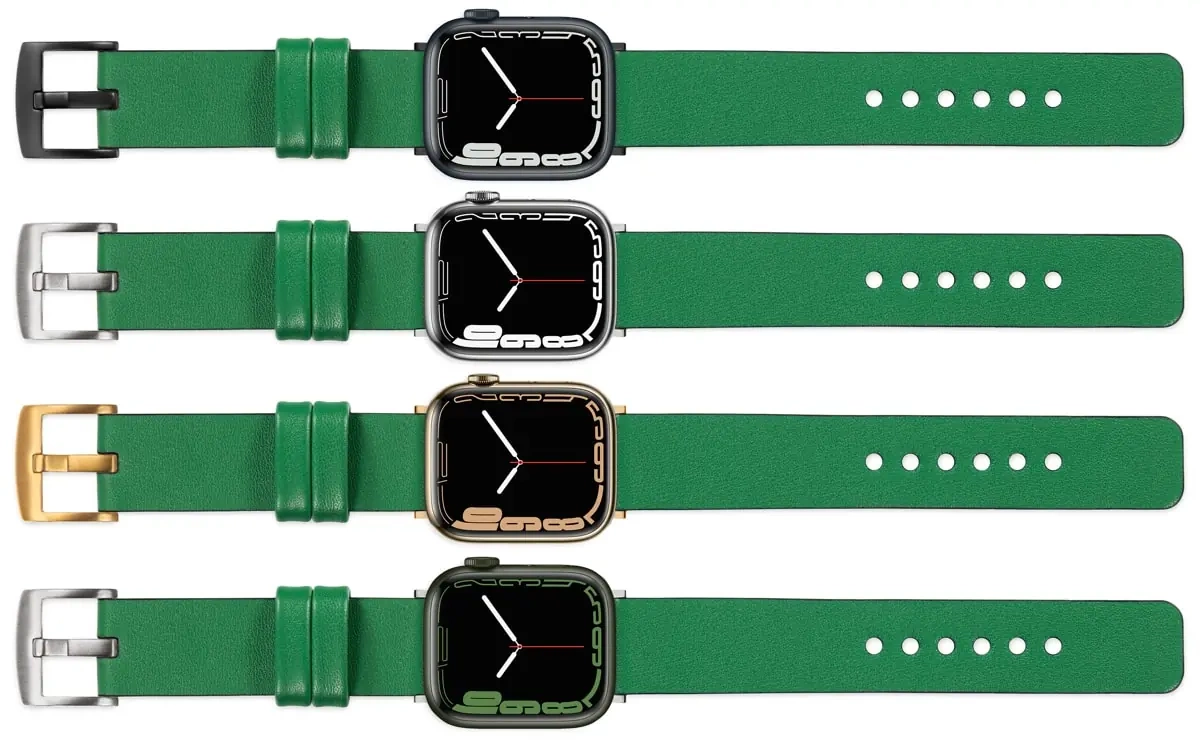 moVear Prestige S1 22mm Lederarmband für Apple Watch 10 / 9 / 8 / 7 / 6 / 5 / 4 / SE (46/45/44mm) & Ultra (49mm) Grün [Adapter und Schnalle zur Auswahl]
