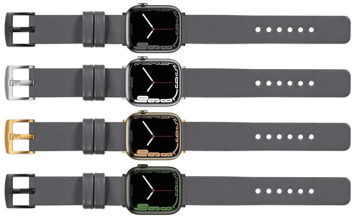 moVear Prestige S1 22mm Lederarmband für Apple Watch 10 / 9 / 8 / 7 / 6 / 5 / 4 / SE (46/45/44mm) & Ultra (49mm) Grau [Adapter und Schnalle zur Auswahl]