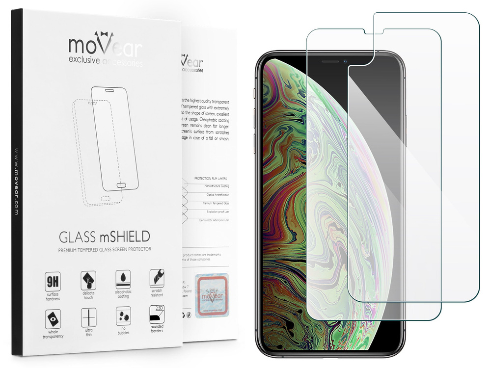 moVear GLASS mSHIELD 2.5D kompatibel mit iPhone Xs MAX | Panzerglas Schutzfolie, Gehärtetes Glas (Vorne + Hinten)