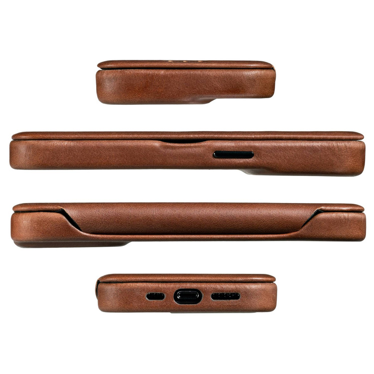 moVear flipSide 4S Ledertasche für Apple iPhone 14 (6,1") | Glatte Leder, Handy Hülle book type (Dunkelbraun)