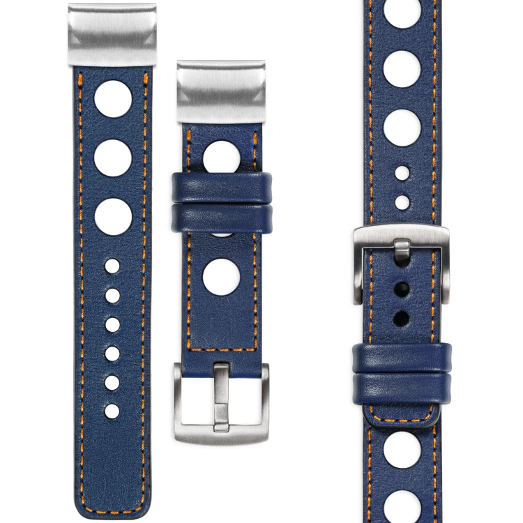 moVear Prestige R1 Leather strap for Garmin QuickFit 22mm (Fenix / Forerunner / Epix / Instinct / Enduro / Quatix / MARQ - 47/45mm) Navy blue, Navy blue stitching [sizes XS-XXL and buckle to choose from]