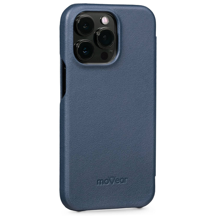 moVear flipSide S Ledertasche für Apple iPhone 13 Pro (6.1") | Glatte Leder, Handy Hülle book type (Blau)