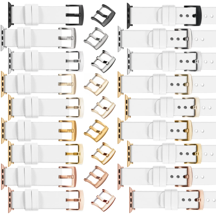 moVear Prestige S1 24mm Lederarmband für Apple Watch 10 / 9 / 8 / 7 / 6 / 5 / 4 / SE (46/45/44mm) & Ultra (49mm) Weiß [Adapter und Schnalle zur Auswahl]